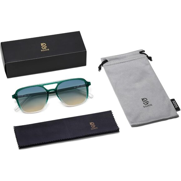 🆕 Women Blue Retro Aviator Sunglasses Trendy Rectangle Shades Sun Glasses - Picture 6 of 6